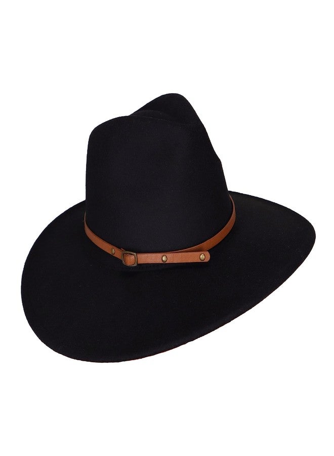 ReLIVE Fedora - Women's Fashionable Wide Brim Hat - Belt Buckle - Sun - Cowgirl - Cowboy - Felt - Beach Onyx - Image 1